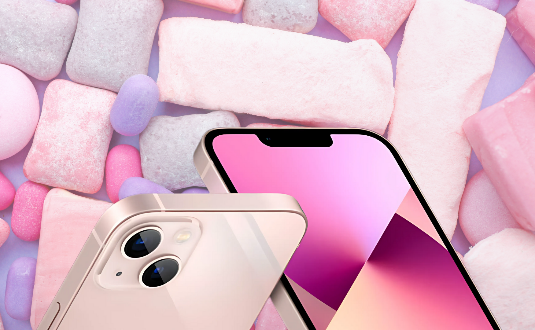 Iphone 13 Mini Colours: Which Sweet Treat Are You? Iphone 13 mini colours: pink with bubblegum background
