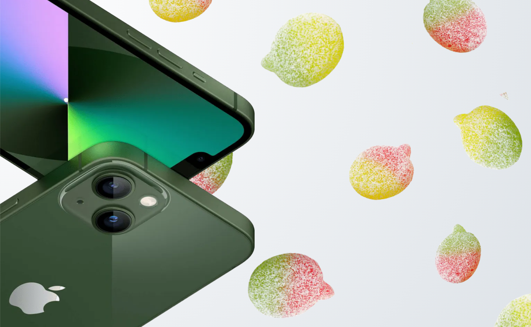 Iphone 13 Mini Colours: Which Sweet Treat Are You? Iphone 13 mini green with sour apples