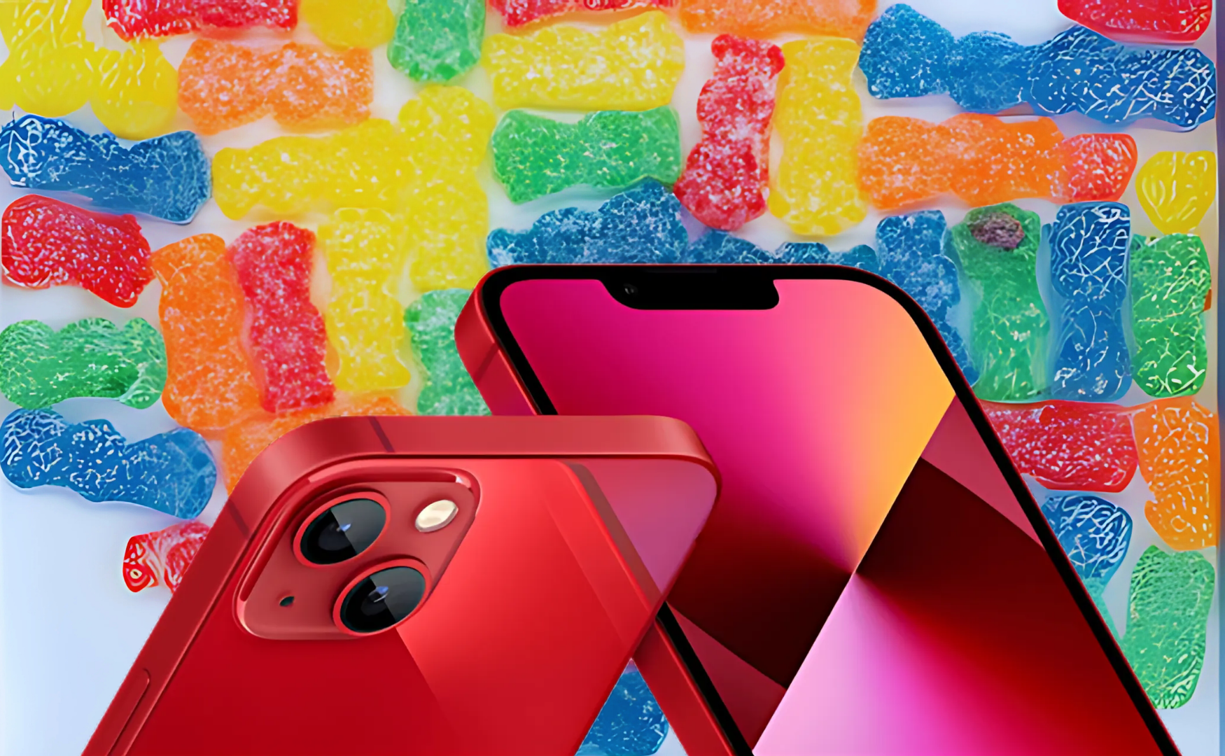 Iphone 13 Mini Colours: Which Sweet Treat Are You? Iphone 13 mini red with sour patch kid background
