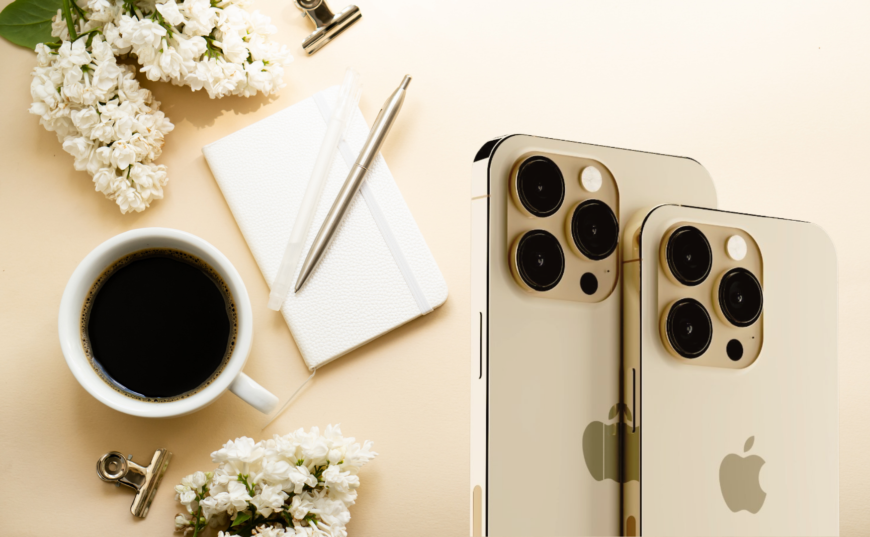 Iphone 14 Pro Colours: Build The Desk Setup To Match Iphone 14 pro in gold, with warm, luxury desk background