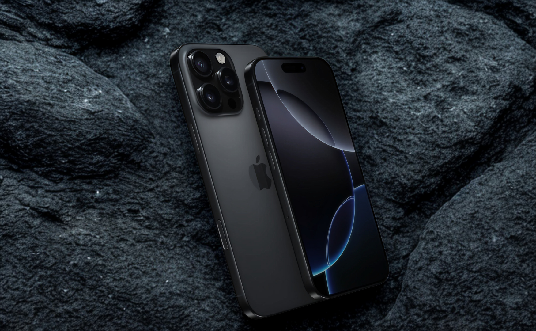 Iphone 16 Pro Colours: A Complete Style And Material Guide Iphone 16 pro in black titanium on a dark slate rock background