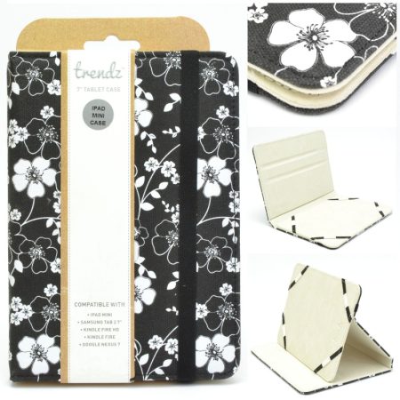 Trendz universal 7 tablet case black white floral design